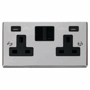Click Scolmore - Click Deco 13A 2 Gang Switched Socket With Twin 2.1A Usb Outlets (4.2A) (Twin Earth) (VPCH780BK)
