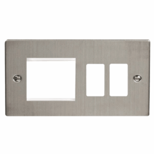 Click Scolmore - Click Deco Hotel Accessory Plate 2 Gang GridPro Frontplate With Twin New Media Aperture (VPSS31102)