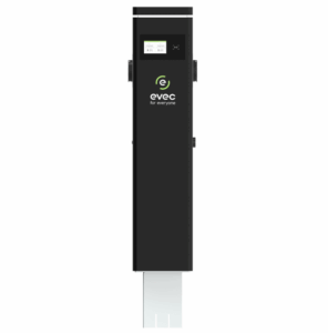 7kW / 22kW Commercial Chargers - Evec Black floor mounted smart EV charger pedestal c/w 2x 22kW charging sockets (EDP02-N)