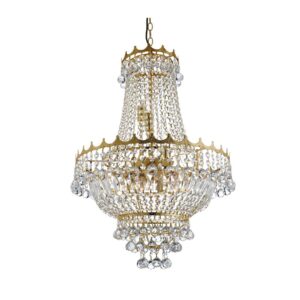 Ceiling Pendants - Searchlight Versailles 9Lt Chandelier Gold Metal & Crystal (9112-52GO)
