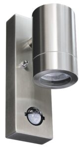 Up & Down Lights - Robus Canefinch Mono GU10 Wall Light IP44 Pir Single Brushed Chrome (RCF1GUSSP-13)
