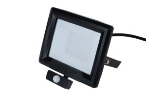 Robus Hilume 50W Led Flood Light With Pir IP65 Black 4000K C/W 1M Flex