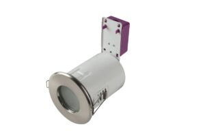 GU10 Downlights - Robus Starling 50W Mains Voltage Steel Fire Rated Shower Downlight IP65 91mm Brushed Chrome (RSF20165-13)