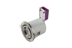 GU10 Downlights - Robus Starling 50W Mains Voltage Steel Fire Rated Downlight IP20 100mm Brushed Chrome Directional (RSF208-13)