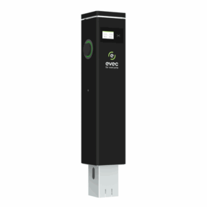 7kW / 22kW Commercial Chargers - Evec Black floor mounted smart EV charger pedestal c/w 2x 7.4kW charging sockets (EDP01-N)