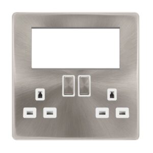 Click Scolmore - Click Definity Complete 2 Gang 3 Pin Safety Shutter Switched Socket With Quad New Media Apertures (SFBS604PW)