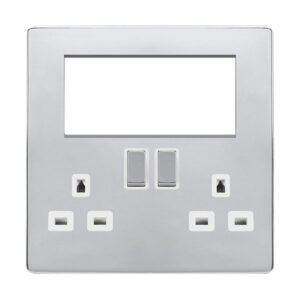 Click Scolmore - Click Definity Complete 2 Gang 3 Pin Safety Shutter Switched Socket With Quad New Media Apertures (SFCH604PW)