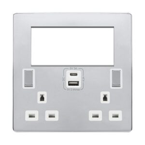 Click Scolmore - Click Definity Complete 2 Gang 3 Pin Safety Shutter Type A & C Usb Switched Socket With Quad New Media Apertures (SFCH684PW)