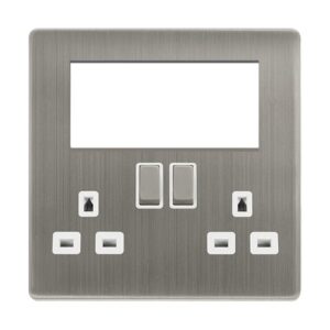 Click Scolmore - Click Definity Complete 2 Gang 3 Pin Safety Shutter Switched Socket With Quad New Media Apertures (SFSS604PW)