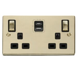 Click Scolmore - Click Deco 2G 13A Switch Skt 4.2A A&C Usb Ingot Vpbr Bk (VPBR586BK)