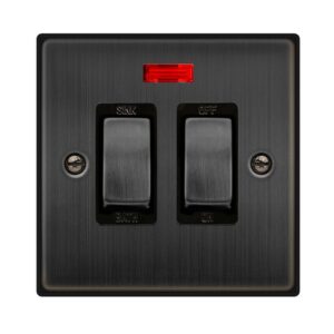 Click Scolmore - Click Deco 20A Double Pole Sink / Bath Plate Swith With Neon Matt Bronze Black Insert (VPBZ024BK)
