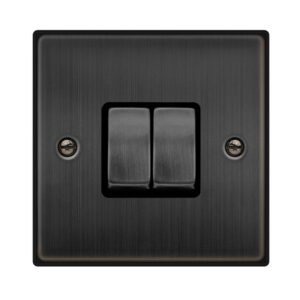 Click Scolmore - Click Deco 10Ax Ingot 2 Gang 2 Way Plate Switch Matt Bronze Black Insert (VPBZ412BK)