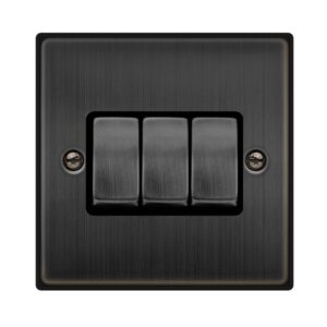 Click Scolmore - Click Deco 10Ax Ingot 3 Gang 2 Way Plate Switch Matt Bronze Black Insert (VPBZ413BK)