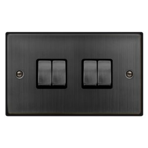 Click Scolmore - Click Deco 10Ax Ingot 4 Gang 2 Way Plate Switch Matt Bronze Black Insert (VPBZ414BK)