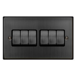 Click Scolmore - Click Deco 10Ax Ingot 6 Gang 2 Way Plate Switch Matt Bronze Black Insert (VPBZ416BK)