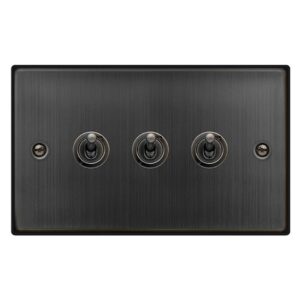 Click Scolmore - Click Deco 10Ax 3 Gang 2 Way Toggle Plate Switch Matt Bronze (VPBZ423)