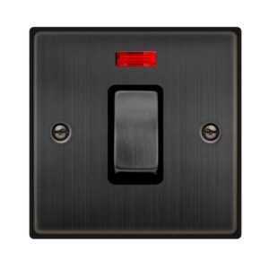 Click Scolmore - Click Deco 50A Ingot 1 Gang Double Pole Plate Switch With Neon Matt Bronze Black Insert (VPBZ501BK)