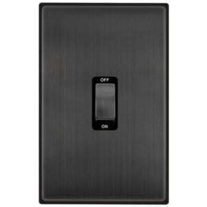 Click Scolmore - Click Deco 50A Ingot 2 Gang (Vertical) Double Pole Plate Switch Matt Bronze Black Insert (VPBZ502BK)