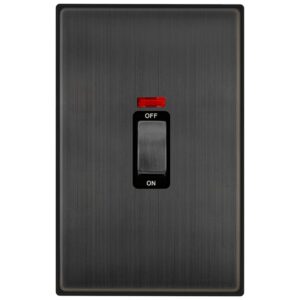 Click Scolmore - Click Deco 50A Ingot 2 Gang (Vertical) Double Pole Plate Switch With Neon Matt Bronze Black Insert (VPBZ503BK)