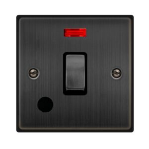 Click Scolmore - Click Deco 20A Ingot Double Pole Plate Switch With Neon & Optional Flex Outlet Matt Bronze Black Insert (VPBZ523BK)