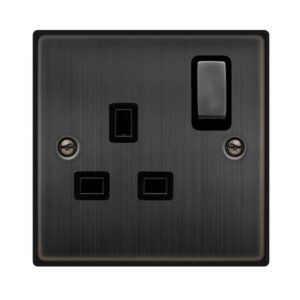 Click Scolmore - Click Deco 13A Ingot 1 Gang Double Pole Switched Socket Outlet Matt Bronze Black Insert (VPBZ535BK)