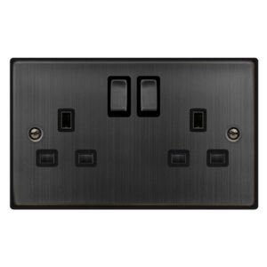 Click Scolmore - Click Deco 13A Ingot 2 Gang Double Pole Switched Socket Outlet Matt Bronze Black Insert (VPBZ536BK)