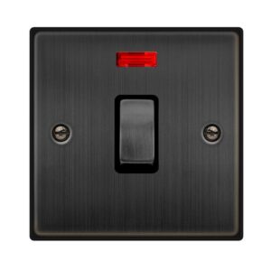 Click Scolmore - Click Deco 20A Ingot Double Pole Plate Switch With Neon Matt Bronze Black Insert (VPBZ723BK)