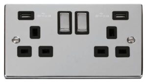 Click Scolmore - Click Deco 13A Ingot 2 Gang Switched Sockets With Twin 2.1A Usb Outlets (4.2A) (Twin Earth) (VPCH580BK)