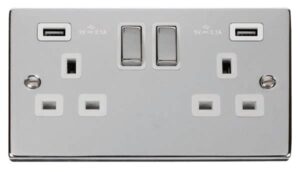 Click Scolmore - Click Deco 13A Ingot 2 Gang Switched Sockets With Twin 2.1A Usb Outlets (4.2A) (Twin Earth) (VPCH580WH)