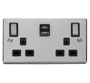Click Scolmore - Click Deco 2G 13A Switch Skt 4.2A A&C Usb Ingot Vpch Bk (VPCH586BK)