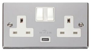 Click Scolmore - Click Deco 13A 2G Switched Socket With 2.1A Usb Outlet White (VPCH770WH)