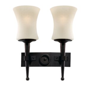 Wall Lighting - Searchlight Cartwheel 2Lt Wall Light Black Metal & Sanded Glass (0812-2BK)
