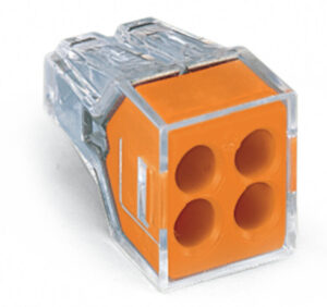 Connectors - Wago PUSH WIRE® connector for junction boxes; for 4 solid and stranded conductors; max. 2.5 mm²; 24A rated (100 Pk) (773-104)