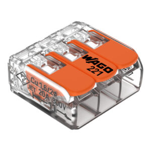 Connectors - Wago Splicing connector with levers; for all conductor types; max. 4 mm²; 3-conductor; 32A rated (50 Pk) (221-413)