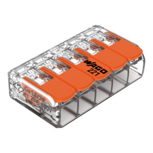 Connectors - Wago Splicing connector with levers; for all conductor types; max. 4 mm²; 5-conductor; 32A rated (25 Pk) (221-415)