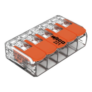 Connectors - Wago Splicing connector with levers; for all conductor types; max. 6 mm²; 5-conductor; 41A rated (15 Pk) (221-615)