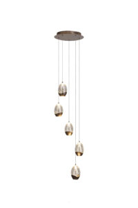 Ceiling Pendants - Searchlight Seeds 5Lt Multi Drop Pendant Latte Metal with Champagne Gla (11141-5LT)
