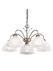 Ceiling Pendants - Searchlight Milanese 5Lt Pendant Antique Brass Metal & Alabaster Glass (1135-5AB)