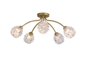 Ceiling Lighting - Searchlight Astral 5Lt Flush Gold Metal With Glass Shades (11525-5GO)