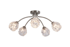Ceiling Lighting - Searchlight Astral 5Lt Flush Satin Nickel Metal With Glass Shades (11525-5SN)