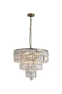 Ceiling Pendants - Searchlight Empire 5Lt Pendant Antique Brass Metal & Clear Crystal (1375-5AB)