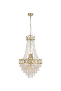 Ceiling Pendants - Searchlight Louis Phillipe 6Lt Pendant Lamp Satin Brass with Clear crys (1611-6SB)