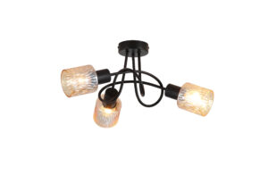 Ceiling Lighting - Searchlight Knot 3Lt Ceiling Lamp Black Metal with Amber Glass Shade (23603-3BK)