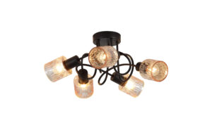 Ceiling Lighting - Searchlight Knot 5Lt Ceiling Lamp Black Metal with Amber Glass Shade (23605-5BK)
