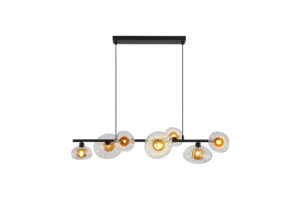 Ceiling Pendants - Searchlight Sunbeam 7lt Pendant Clear and Amber Ribbed Glass (24123-7BK)