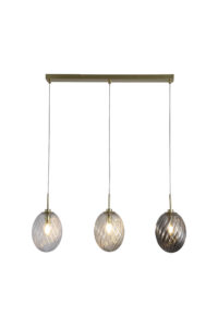 Ceiling Pendants - Searchlight Whirl 3Lt Bar Pendant Satin Brass Metal Multi Coloured Gla (24141-3SB)