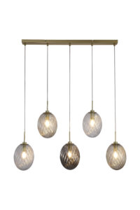 Ceiling Pendants - Searchlight Whirl 5Lt Bar Pendant Satin Brass Metal Multi Coloured Glas (24141-5SB)