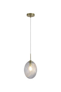 Ceiling Pendants - Searchlight Whirl 1Lt Pendant Satin Brass Metal with Clear Glass (24141CL)