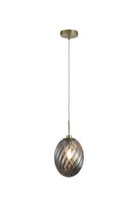 Ceiling Pendants - Searchlight Whirl 1Lt Pendant Satin Brass Metal with Smoked Glass (24141SM)