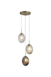 Ceiling Pendants - Searchlight Whirl 3Lt Multi Drop Pendant Satin Brass Metal Multi Glass (24142-3SB)